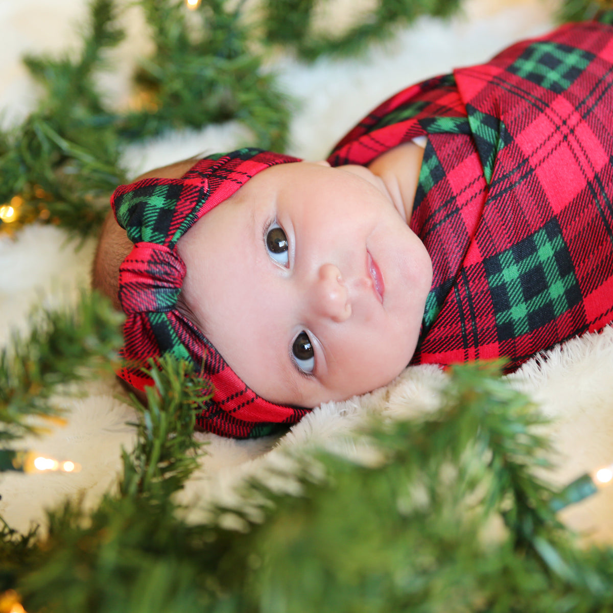 Christmas Plaid Swaddle Blanket and Headband Set | Milkmaid Goods Christmas Plaid Swaddle Blanket and Headband Set | Milkmaid Goods