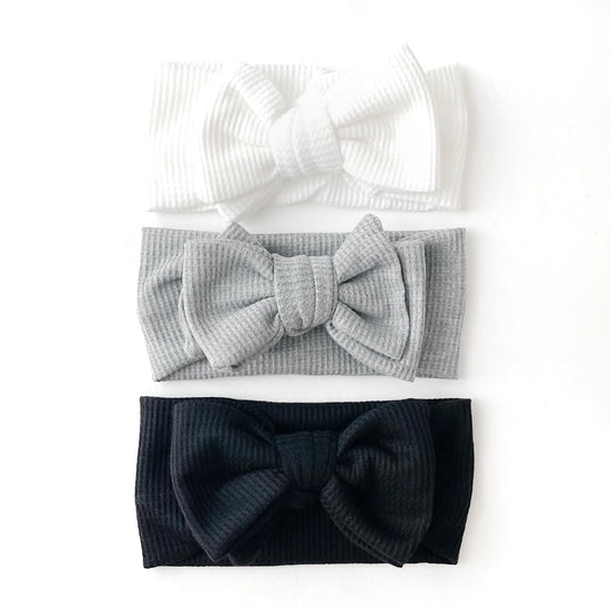 Load image into Gallery viewer, Waffle Headband 3-Pack Black, White, &amp;amp; Grey
