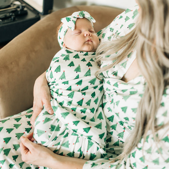 Load image into Gallery viewer, Christmas Trees Swaddle Blanket and Headband Set
