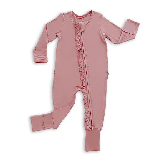 Load image into Gallery viewer, Mauve Ruffled Baby Romper
