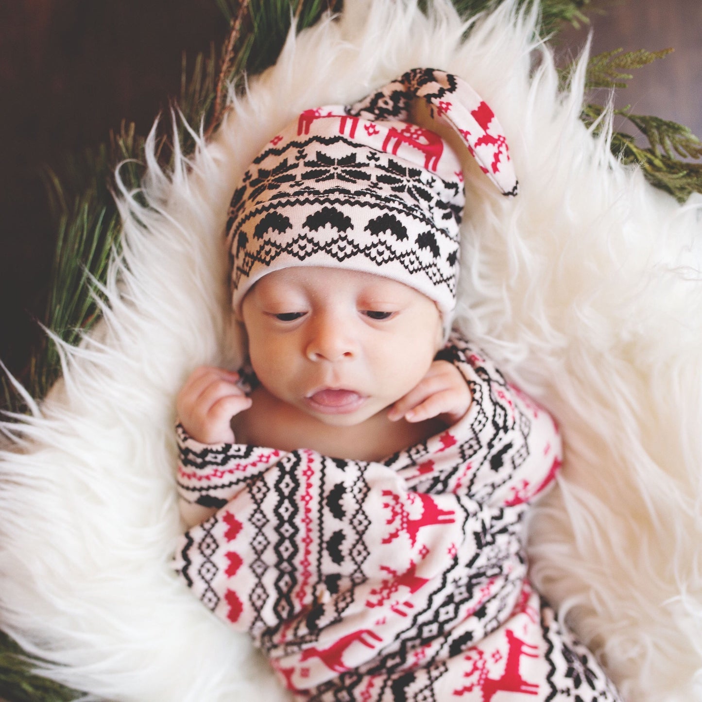 Winter Reindeer Swaddle Blanket and Hat Set